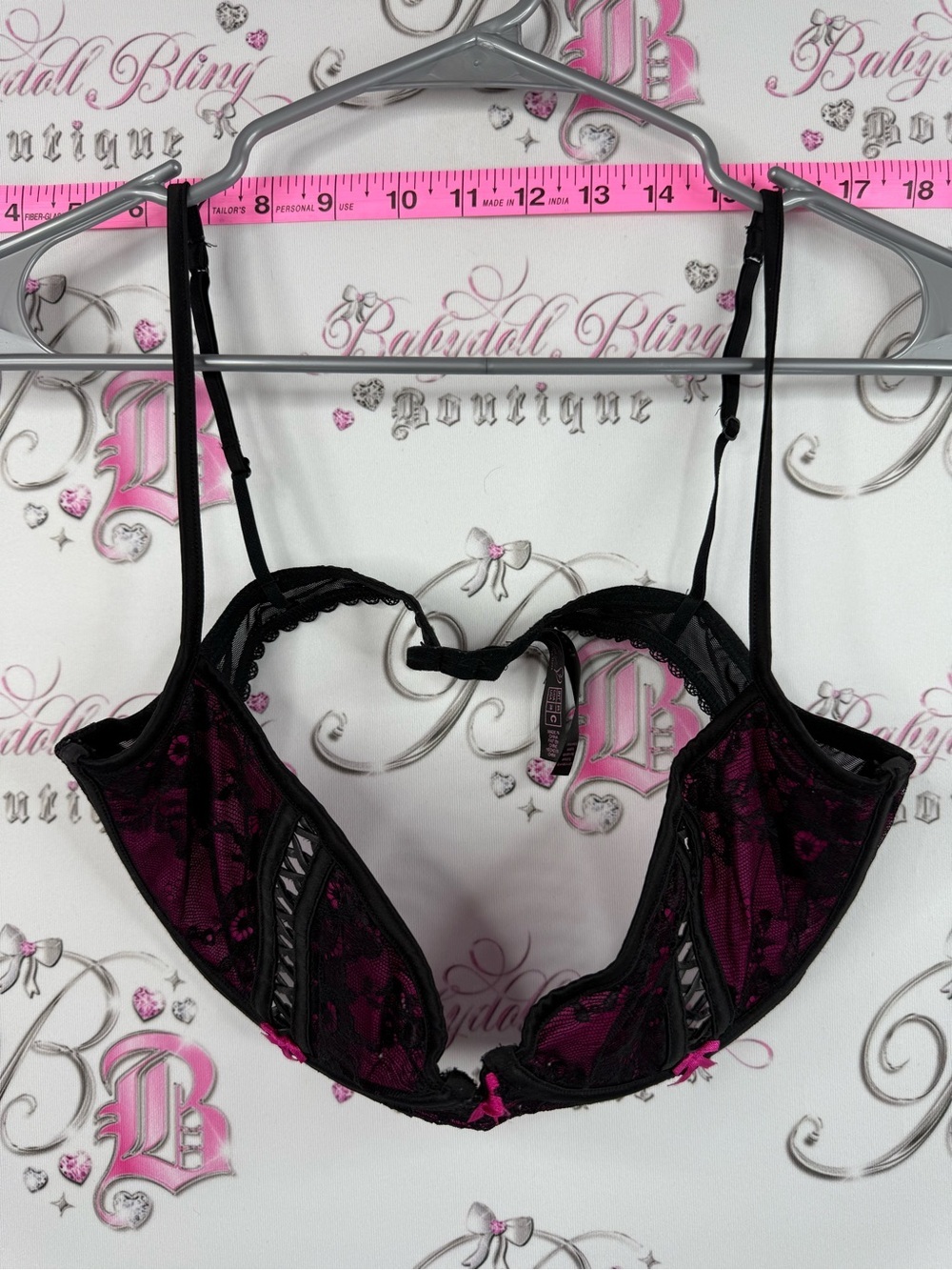 La SENZA bra Lacie Black & Deep Magenta Lace Underwire Bra with Bow Accents